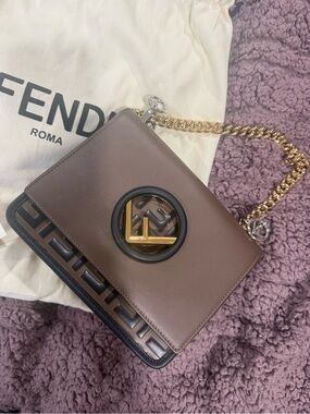 Fendi Brown Kan I F Leather Shoulder Bag with Chain Strap NWT 2019
